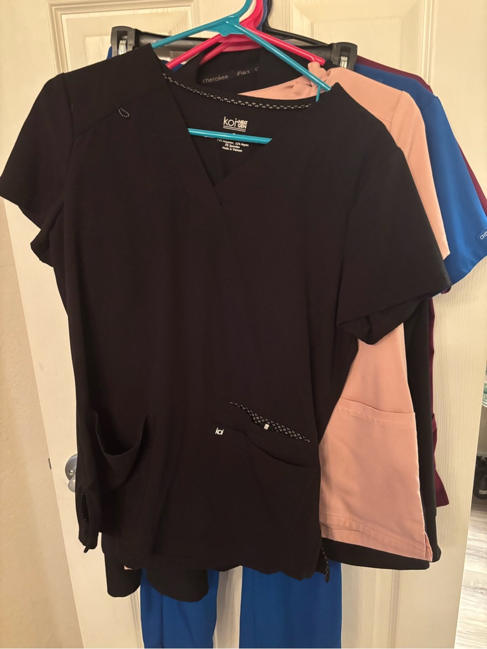 koi Black V-Neck Scrub Top with Front Pockets